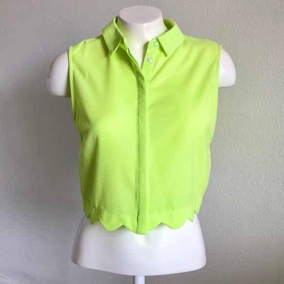 Lush Tops - Lush Neon Green Scalloped Crop Top